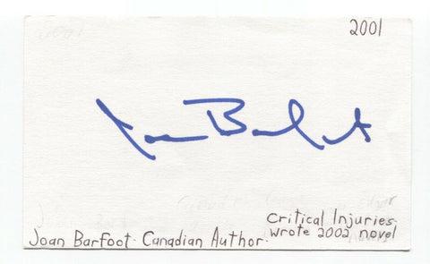 Joan Barfoot Signed 3x5 Index Card Autographed Signature Author