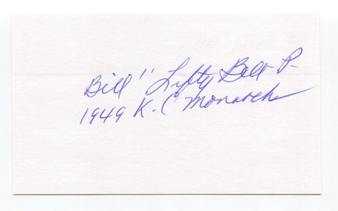 Bill "Lefty" Bell 3x5 Index Card Autographed Kansas City Monarchs MLB Debut 1949