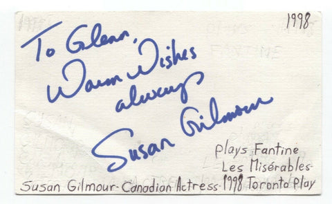 Susan Gilmour Signed 3x5 Index Card Autographed Signature Actress