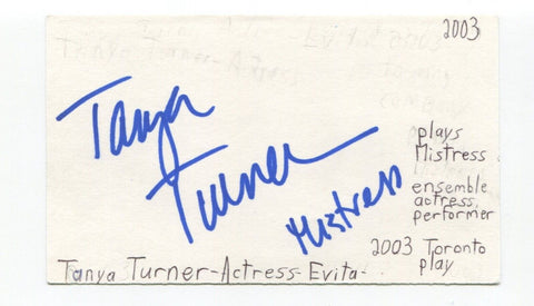 Tayna Turner Signed 3x5 Index Card Autographed Actress Evita