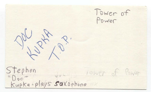 Tower of Power - Stephen "Doc" Kupka Signed 3x5 Index Card Autographed Signature