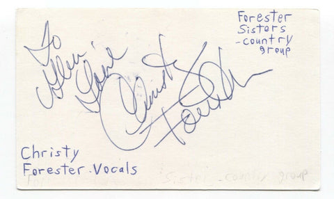 Forsester Sisters- Christy Forester Signed 3x5 Index Card Autographed Signature 