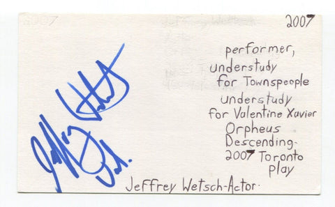 Jeffrey Wetsch Signed 3x5 Index Card Autographed Actor Murdoch Mysteries