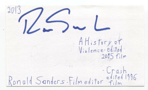 Ronald Sanders Signed 3x5 Index Card Autographed Signature Film Editor Crash