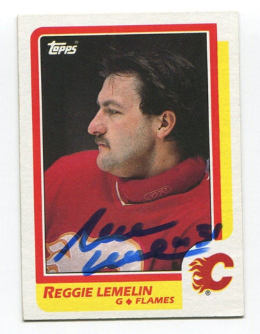 1986 Topps Reggie Lemelin Signed Card Hockey NHL AUTO #102 Calgary Flames