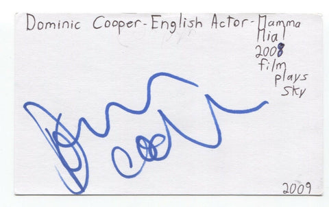 Dominic Cooper Signed 3x5 Index Card Autographed Preacher Marvel Howard Stark