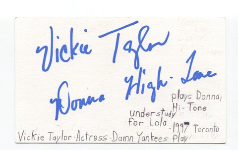 Vickie Taylor Signed 3x5 Index Card Autographed Actress Damn Yankees