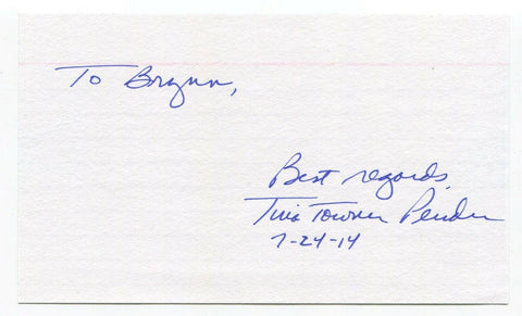 Tina Towner Pender Signed 3x5 Index Card Autograph JFK Assassination Witness