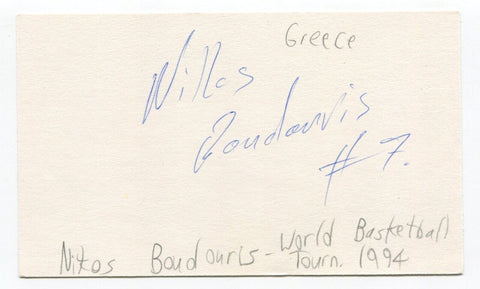 Nikos Boudouris Signed 3x5 Index Card Autographed Basketball Greece Greek