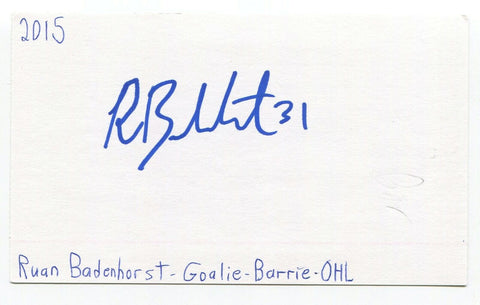 Ruan Badenhorst Signed 3x5 Index Card Autographed OHL Hockey Player