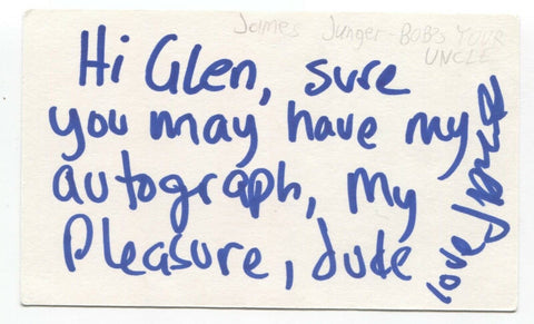 Bob's Your Uncle - Jamie Junger Signed 3x5 Index Card Autographed Band