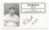 Ed Bauta Signed 3x5 Index Card Autographed Baseball 1960 St. Louis Cardinals MLB