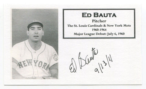 Ed Bauta Signed 3x5 Index Card Autographed Baseball 1960 St. Louis Cardinals MLB