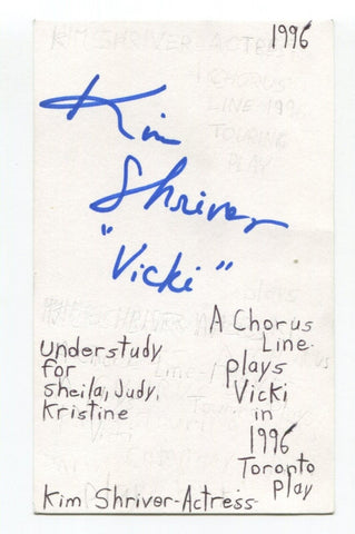 Kim Shriver Signed 3x5 Index Card Autograph Actress A Chorus Line