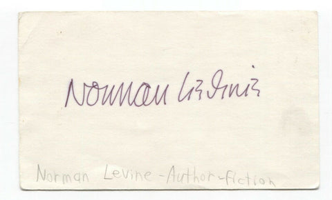 Norman Levine Signed 3x5 Index Card Autographed Signature Author Writer Poet