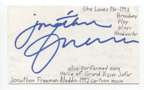 Jonathan Freeman Signed 3x5 Index Card Autographed Voice of Jafar Disney Aladdin
