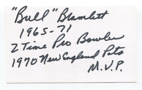 John "Bull" Bramlett Signed 3x5 Index Card Autographed Football Patriots MVP