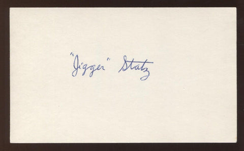 Jigger Statz Signed 3x5 Index Card Vintage Autographed Baseball Signature