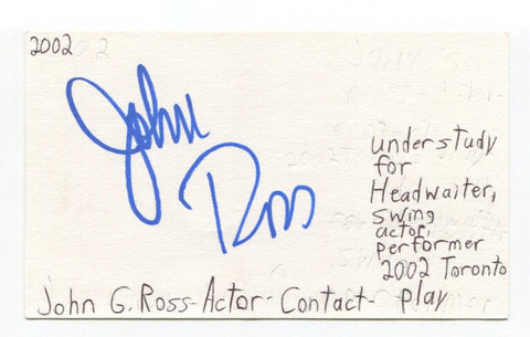 John G. Ross Signed 3x5 Index Card Autographed Actor Contact