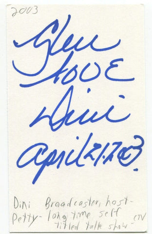 Dini Petty Signed 3x5 Index Card Autographed Signature TV Host Reporter