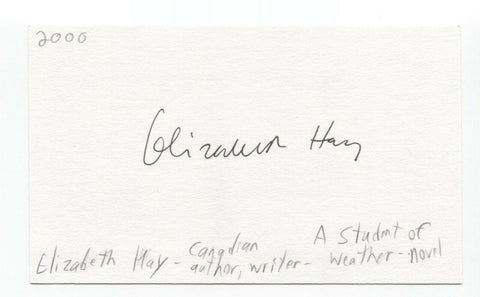 Elizabeth Hay Signed 3x5 Index Card Autographed Signature Author Novelist