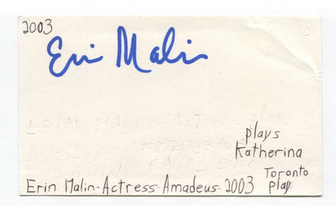 Erin Malin Signed 3x5 Index Card Autographed Actress Amadeus After Shock