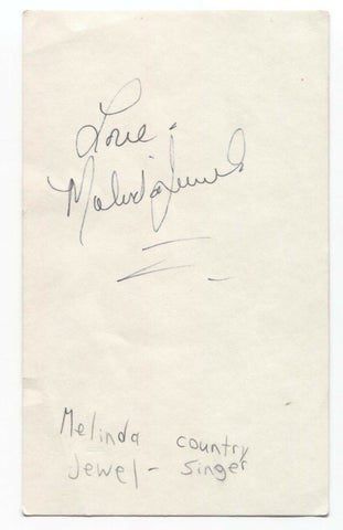 Melinda Jewel Signed 3x5 Index Card Autographed Signature Country Singer