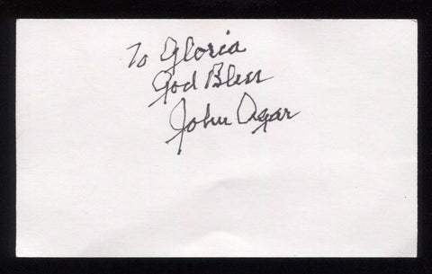 John Agar Signed 3x5 Index Card Inscribed Vintage Autographed Signature