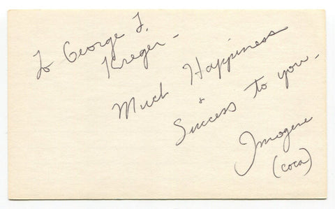 Imogene Coca Signed 3x5 Index Card Autographed Actress Comedian