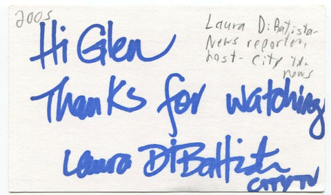 Laura Di Battista Signed 3x5 Index Card Autographed Signature Journalist Author