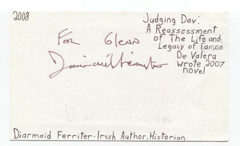 Diarmaid Ferriter Signed 3x5 Index Card Autographed Signature Author Historian
