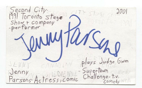 Jenny Parsons Signed 3x5 Index Card Autographed Signature Comedian Actress