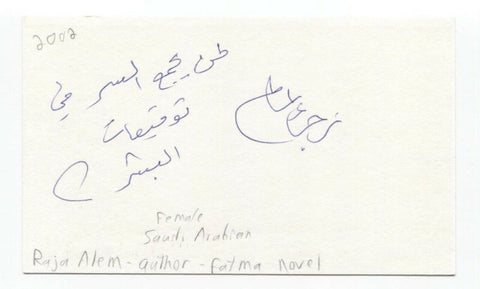 Raja'a Alem Signed 3x5 Index Card Autographed Signature Author Writer