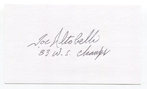 Joe Altobelli Signed 3x5 Index Card Autograph Baseball MLB Baltimore Orioles
