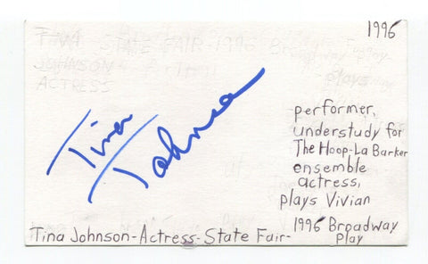 Tina Johnson Signed 3x5 Index Card Autographed Actress Search For Tomorrow Texas