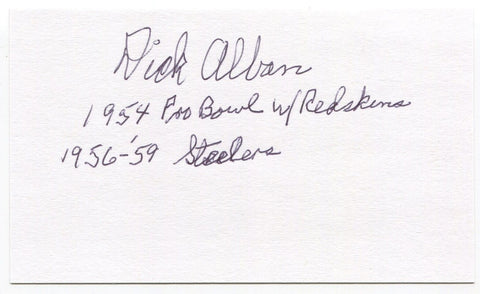 Dick Alban Signed 3x5 Index Card Autograph Washington Redskins Pro-Bowl 1954