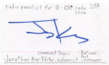 Jonathan Kay Signed 3x5 Index Card Autographed Canadian Journalist