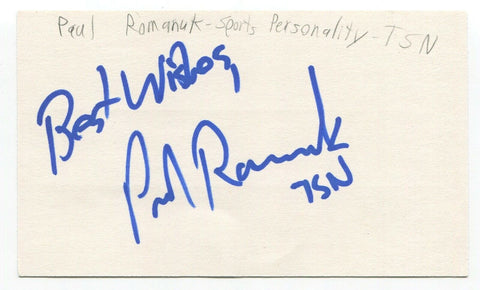 Paul Romanuk Signed 3x5 Index Card Autographed NHL Sportscaster Maple Leafs