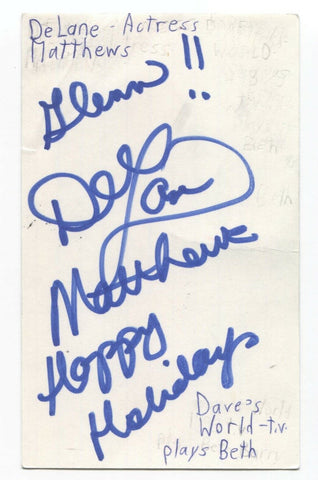 DeLane Matthews Signed 3x5 Index Card Autograph Signature Actress Dave's World