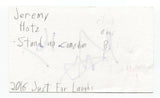 Jeremy Hotz Signed Index 3x5 Card Autographed Comedian David Letterman Show