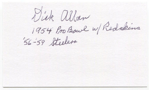 Dick Alban Signed 3x5 Index Card Autograph Washington Redskins Pro-Bowl 1954