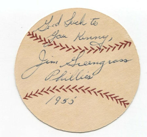 Jim Greengrass Signed Paper Baseball Autographed Signature Philadelphia Phillies