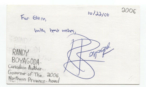 Randy Boyagoda Signed 3x5 Index Card Autographed Signature Author Writer