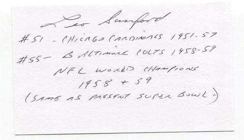 Leo Sanford Signed 3x5 Index Card Autographed NFL Football 1958 Baltimore Colts