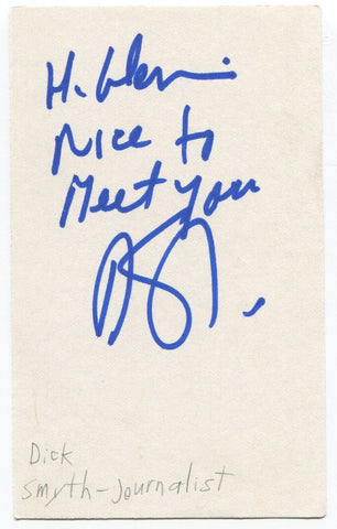Dick Smyth Signed 3x5 Index Card Autographed Signature Canadian Journalist