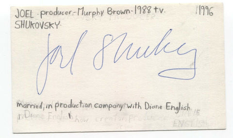 Joel Shukovsky Signed 3x5 Index Card Autograph Signature Producer Murphy Brown