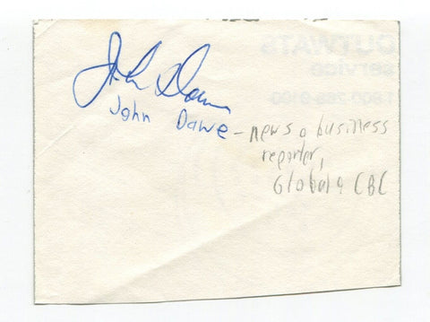 John Dawe Signed Cut Card Autographed News Reporter CBC