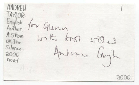 Andrew Taylor Signed 3x5 Index Card Autograph Signature Author