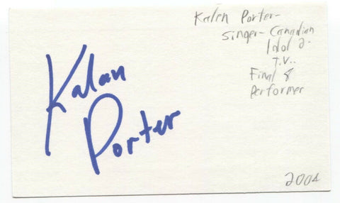 Kalan Porter Signed 3x5 Index Card Autographed Signature Singer