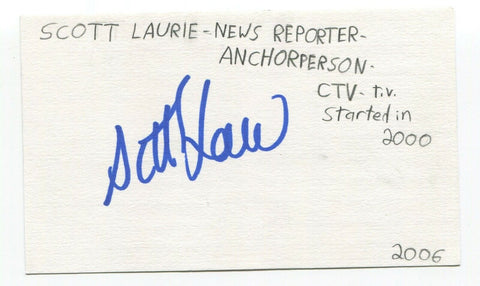 Scott Laurie Signed 3x5 Index Card Autographed Signature Journalist